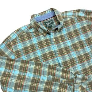 VTG Woolrich Woolen Mills Plaid Flannel Men XL Button Up Shirt Long Sleeve Azure